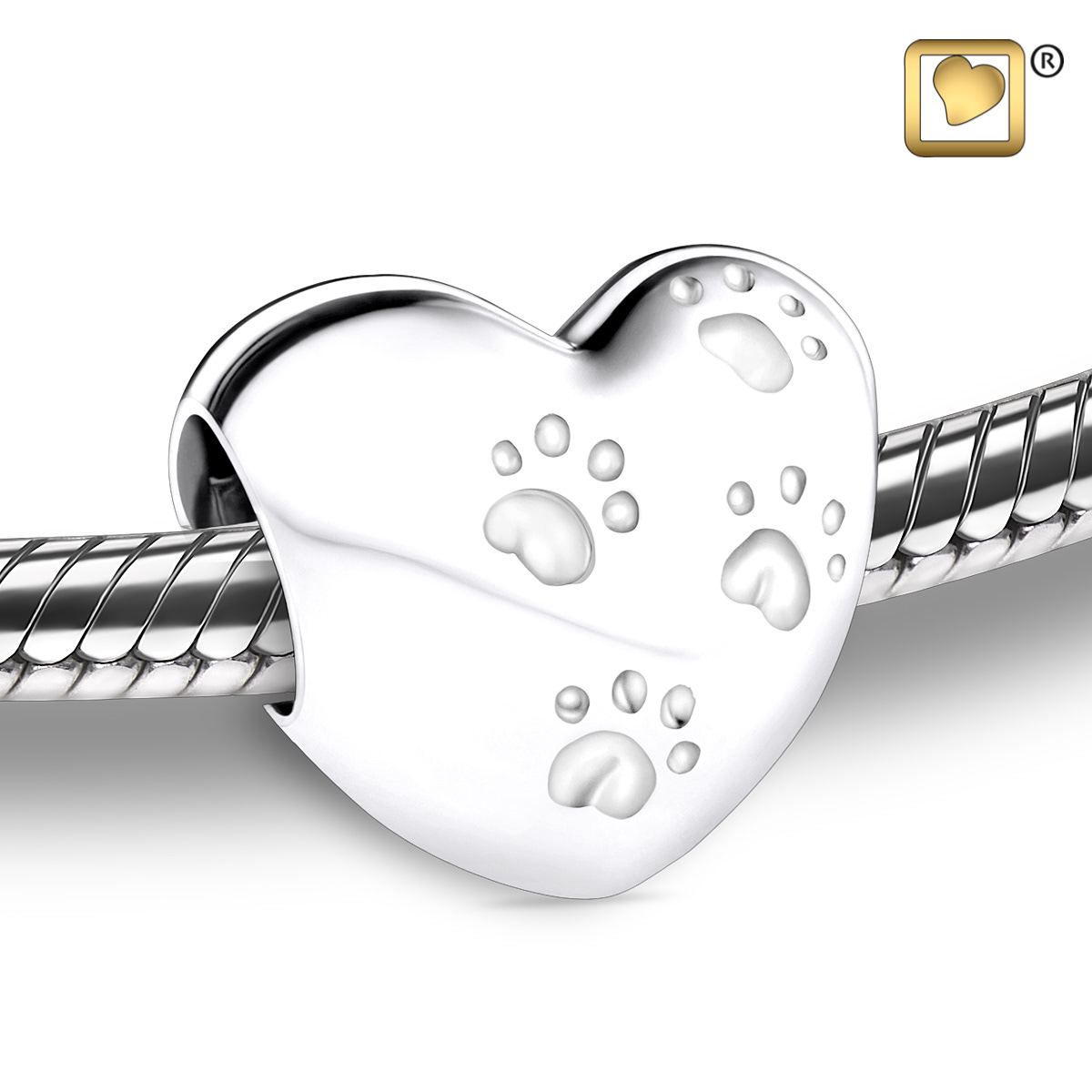 Bead: LoveHeart With Paws - Rhodium Plated