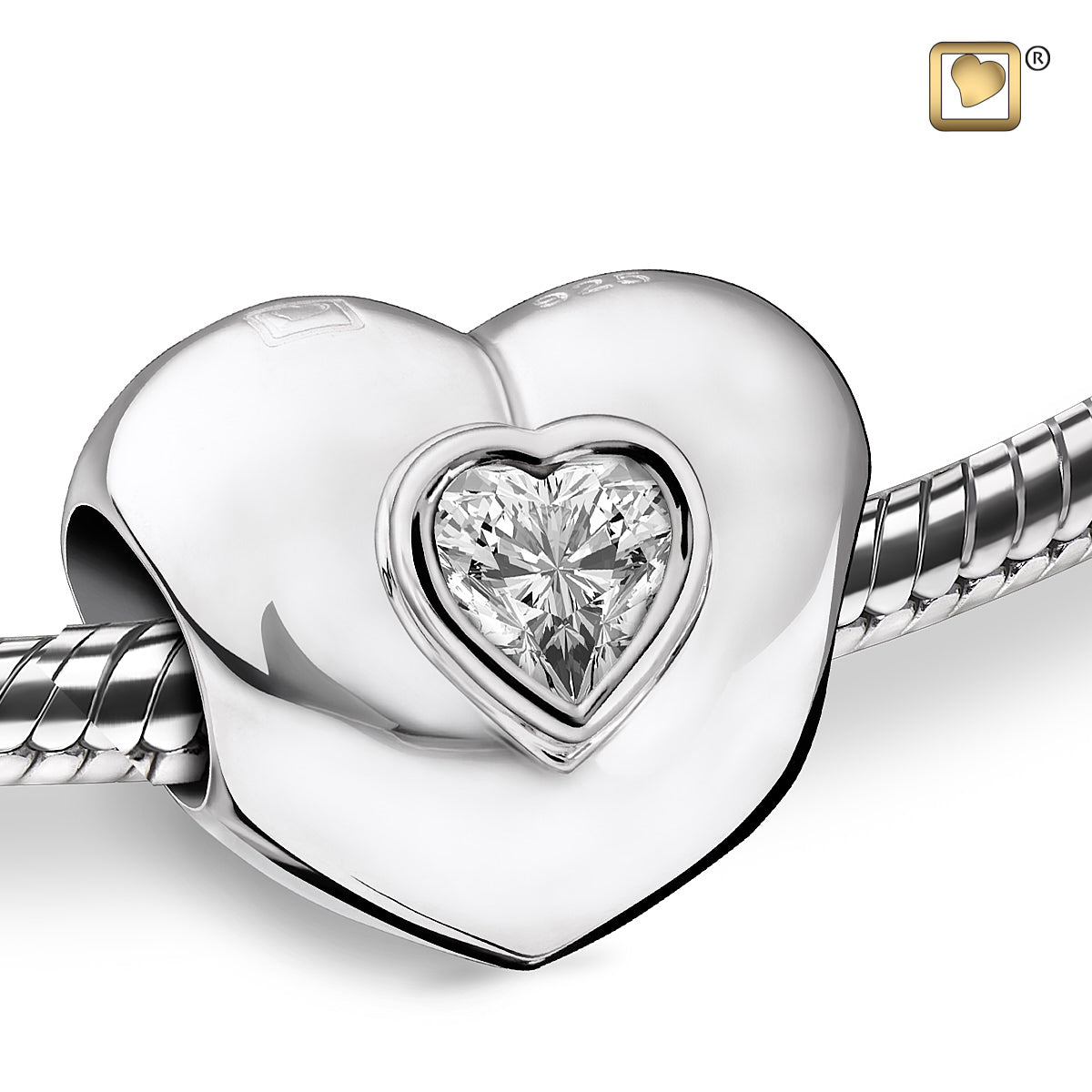 Bead: Heart to Heart - Rhodium Plated w/Clear Crystal