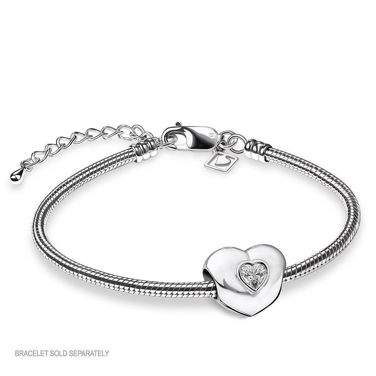 Bead: Heart to Heart - Rhodium Plated w/Clear Crystal