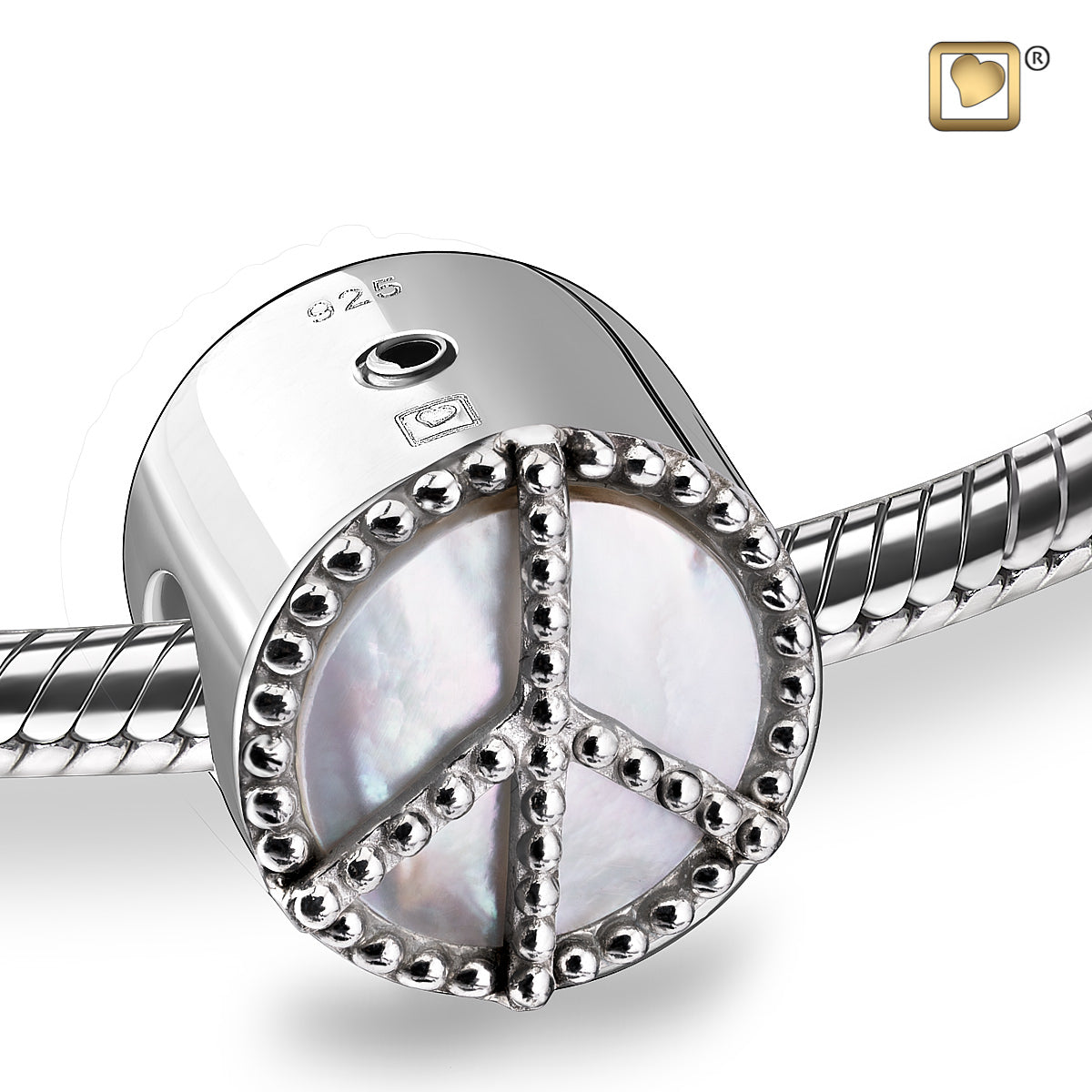 Bead: Peace Mother of Pearl - Rhodium Plated