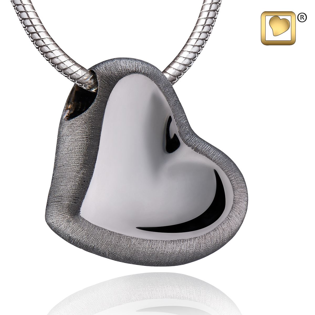 Pendant: Leaning Heart - Ruthenium Plated Two Tone