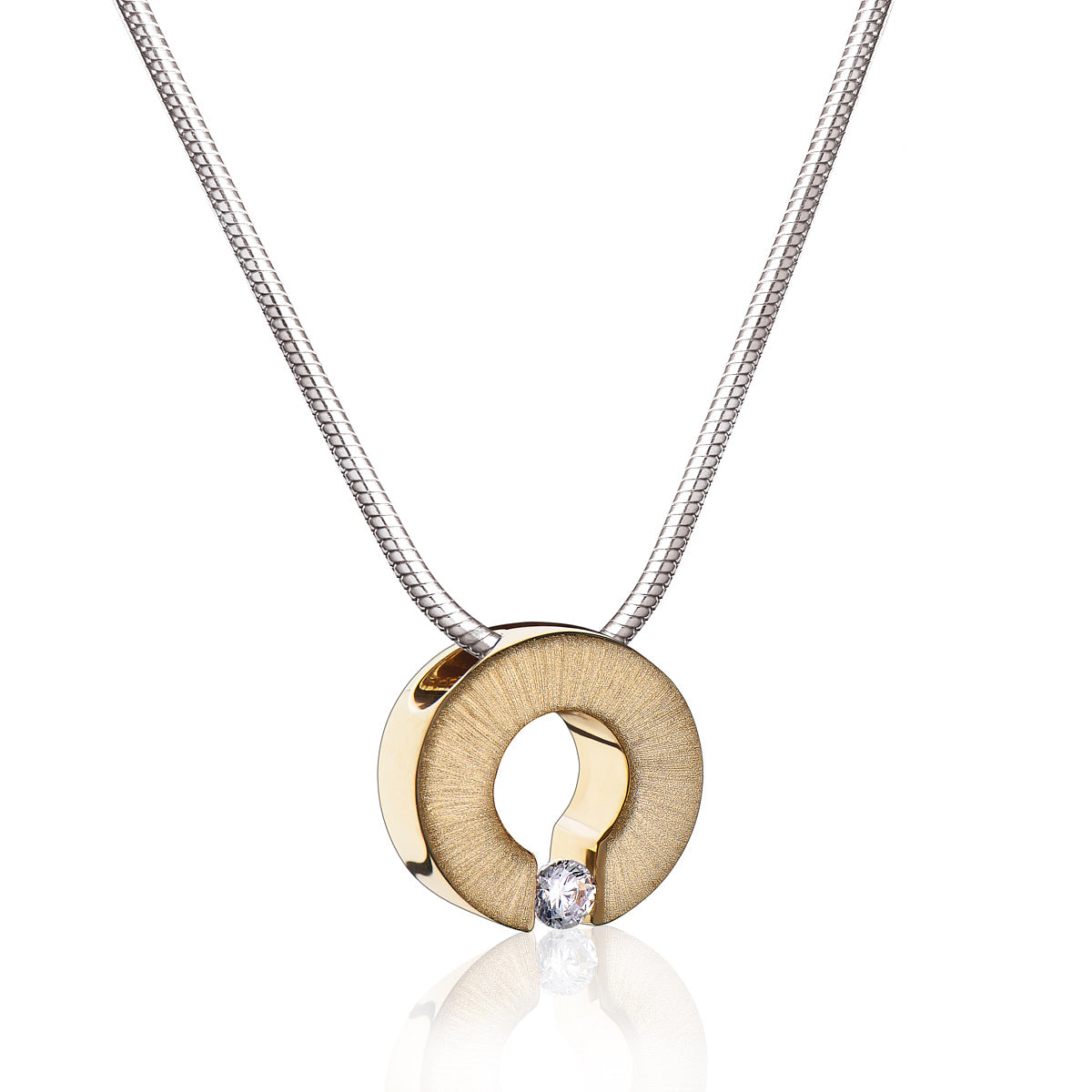 Pendant: Omega - Gold Vermeil Two Tone w/Clear Crystal