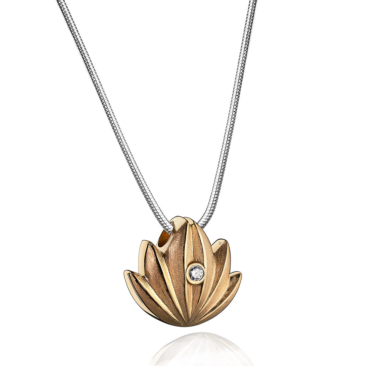 Pendant: Lotus - Gold Vermeil Two Tone w/Clear Crystal