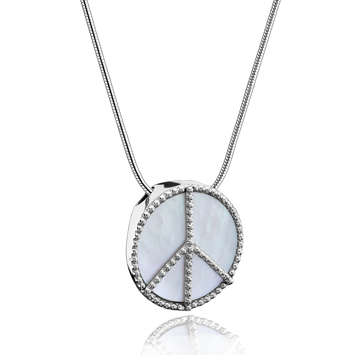 Pendant: Peace Mother of Pearl Rhodium Plated