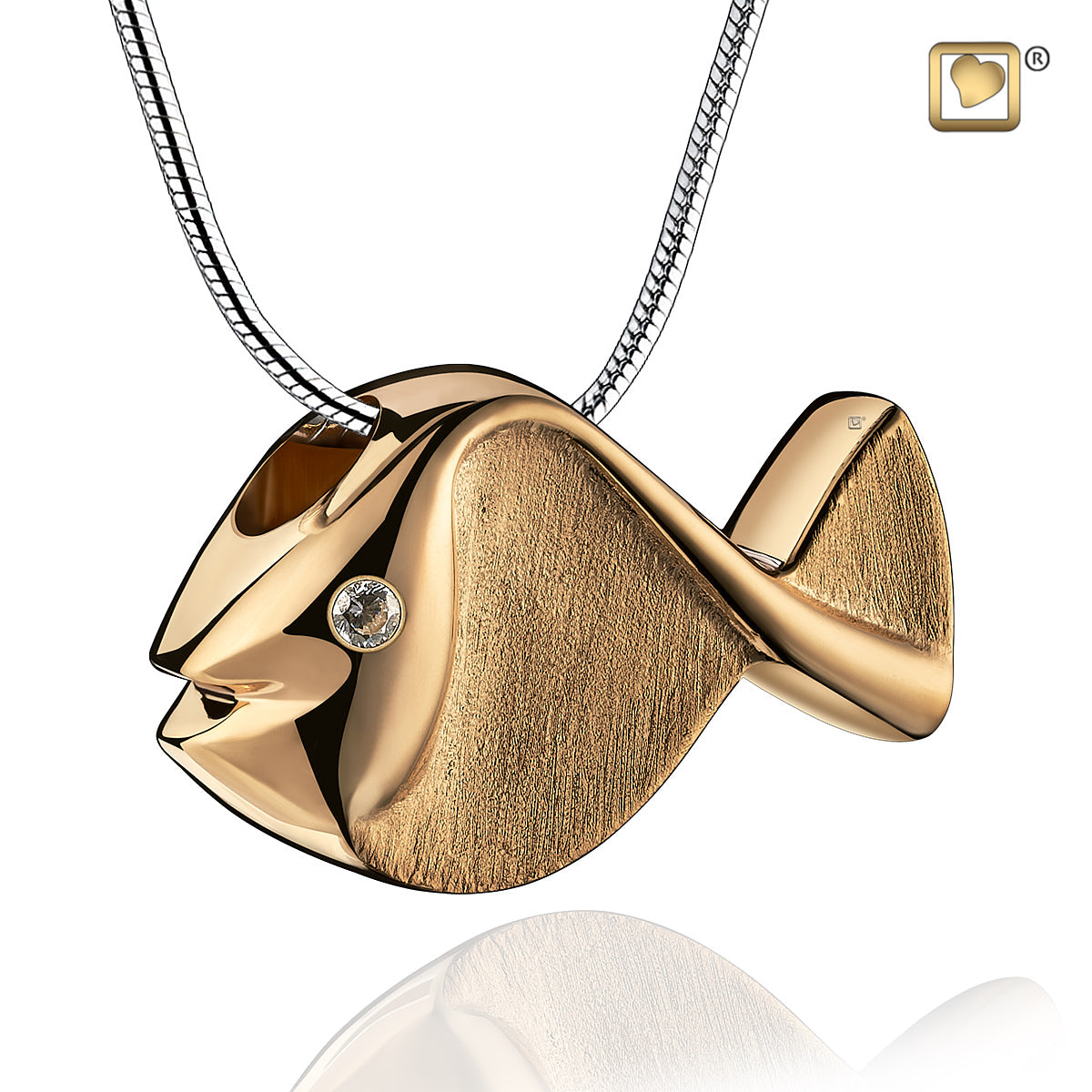 Pendant: Fish - Gold Vermeil Two Tone w/Clear Crystal
