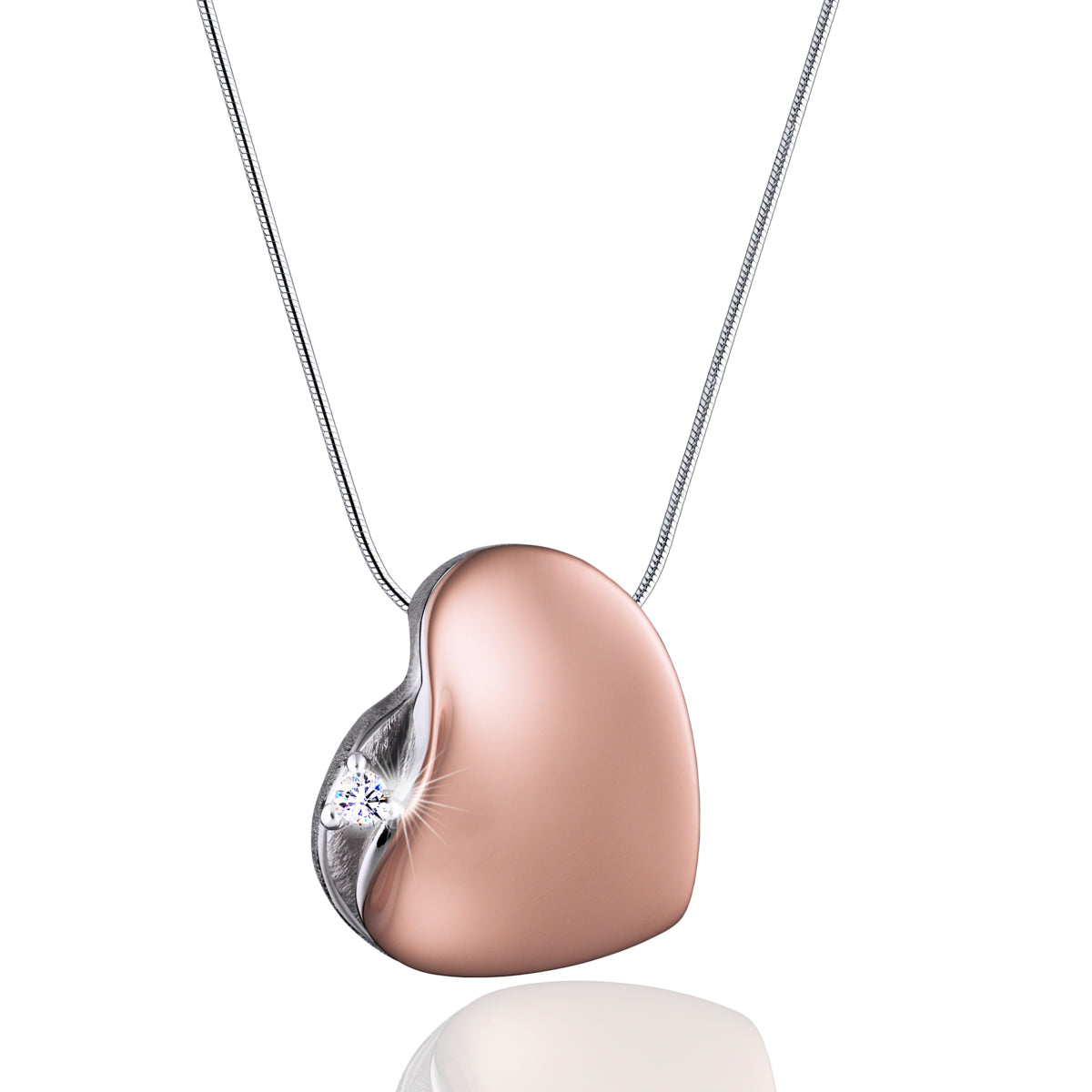 Pendant: Leaning Heart - Rose Gold Vermeil w/Crystal